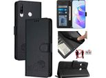 Custodia In Pelle Per Huawei P30 Lite, Dolce Gatto Custodia Flip Con Funzione Stand E Portafoglio Nero