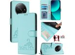 Custodia In Pelle Per Xiaomi Poco C61 /Redmi A3, Dolce Gatto Flip Caso Con Funzione Di Stand E Portafoglio Verde Chiaro