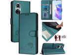 Custodia In Pelle Per Huawei Nova 9/Honor 50, Dolce Gatto Custodia Flip Con Funzione Stand E Portafoglio Verde