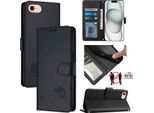 Custodia In Pelle Per Iphone 8/7/6S/6/Iphone Se 2020/2022, Dolce Gatto Custodia Flip Con Funzione Di Supporto E Portafoglio Nero