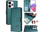 Custodia In Pelle Per Xiaomi Redmi 13 / Note 13R, Dolce Gatto Flip Case Con Funzione Stand E Portafoglio Verde