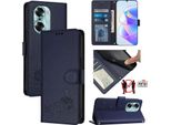 Custodia In Pelle Per Honor 60, Dolce Gatto Custodia Flip Con Funzione Stand E Portafoglio Blu