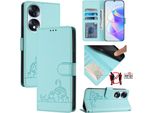 Custodia In Pelle Per Honor 70, Dolce Gatto Custodia Flip Con Funzione Stand E Portafoglio Verde Chiaro