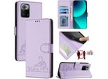 Custodia In Pelle Per Xiaomi Poco X3 Gt, Dolce Gatto Custodia Flip Con Funzione Stand E Portafoglio Viola