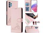 Custodia In Pelle Per Samsung Galaxy A32 4G, Dolce Gatto Custodia Flip Con Funzione Stand E Portafoglio Rosa