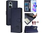 Custodia In Pelle Per Huawei Nova 9 Pro/Honor 50 Pro, Dolce Gatto Custodia Flip Con Funzione Stand E Portafoglio Blu