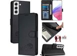 Custodia In Pelle Per Samsung Galaxy S22 5G, Dolce Gatto Custodia Flip Con Funzione Stand E Portafoglio Nero