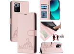 Custodia In Pelle Per Xiaomi Poco X3 Gt, Dolce Gatto Custodia Flip Con Funzione Stand E Portafoglio Rosa