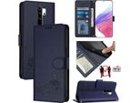 Custodia In Pelle Per Xiaomi Redmi Note 8 Pro, Dolce Gatto Custodia Flip Con Funzione Stand E Portafoglio Blu