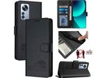 Custodia In Pelle Per Xiaomi 12 Pro/Xiaomi 12S Pro, Dolce Gatto Flip Case Con Funzione Stand E Portafoglio Nero