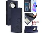 Custodia In Pelle Per Huawei Mate 60 Pro/Mate 60 Pro+, Dolce Gatto Custodia Flip Con Funzione Stand E Portafoglio Blu