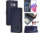 Custodia In Pelle Per Samsung Galaxy S8 Plus, Dolce Gatto Custodia Flip Con Funzione Stand E Portafoglio Blu