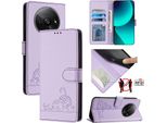 Custodia In Pelle Per Xiaomi Poco C61 /Redmi A3, Dolce Gatto Custodia Flip Con Funzione Di Stand E Portafoglio Viola