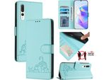 Custodia In Pelle Per Huawei P20 Pro, Dolce Gatto Custodia Flip Con Funzione Stand E Portafoglio Verde Chiaro