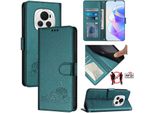 Custodia In Pelle Per Honor Magic6, Dolce Gatto Custodia Flip Con Funzione Stand E Portafoglio Verde