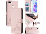 Custodia In Pelle Per Honor 9 Lite, Dolce Gatto Custodia Flip Con Funzione Stand E Portafoglio Rosa