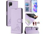Custodia In Pelle Per Huawei P40 Lite 4G/Nova 6SE, Dolce Gatto Custodia Flip Con Funzione Stand E Portafoglio Viola