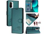 Custodia In Pelle Per Xiaomi Poco F3/Redmi K40 /K40 Pro/Mi 11I, Dolce Gatto Custodia Flip Con Funzione Stand E Portafoglio Verde