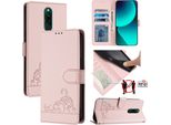 Custodia In Pelle Per Xiaomi Redmi 8, Dolce Gatto Custodia Flip Con Funzione Stand E Portafoglio Rosa