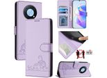 Custodia In Pelle Per Huawei Nova Y90, Dolce Gatto Custodia Flip Con Funzione Stand E Portafoglio Viola