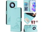 Custodia In Pelle Per Huawei Nova Y90, Dolce Gatto Custodia Flip Con Funzione Stand E Portafoglio Verde Chiaro