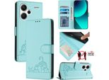 Custodia In Pelle Per Xiaomi Redmi Note 13 Pro+, Dolce Gatto Custodia Flip Con Funzione Stand E Portafoglio Verde Chiaro