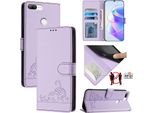 Custodia In Pelle Per Honor 9 Lite, Dolce Gatto Custodia Flip Con Funzione Stand E Portafoglio Viola