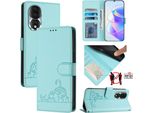 Custodia In Pelle Per Honor 80, Dolce Gatto Custodia Flip Con Funzione Stand E Portafoglio Verde Chiaro