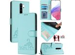 Custodia In Pelle Per Xiaomi Redmi Note 8 Pro, Dolce Gatto Flip Case Con Funzione Stand E Portafoglio Verde Chiaro
