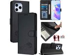 Custodia In Pelle Per Honor 60 Se, Dolce Gatto Custodia Flip Con Funzione Stand E Portafoglio Nero