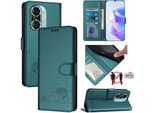 Custodia In Pelle Per Honor 60 Pro, Dolce Gatto Custodia Flip Con Funzione Stand E Portafoglio Verde
