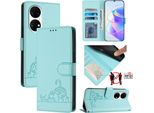 Custodia In Pelle Per Huawei P50, Dolce Gatto Custodia Flip Con Funzione Stand E Portafoglio Verde Chiaro