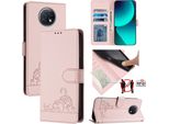 Custodia In Pelle Per Xiaomi Redmi Note 9T, Dolce Gatto Custodia Flip Con Funzione Stand E Portafoglio Rosa
