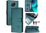 Custodia In Pelle Per Xiaomi Redmi Note 9T, Dolce Gatto Custodia Flip Con Funzione Stand E Portafoglio Verde