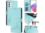 Custodia In Pelle Per Samsung Galaxy M52 5G, Dolce Gatto Custodia Flip Con Funzione Stand E Portafoglio Verde Chiaro
