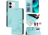 Custodia In Pelle Per Xiaomi Redmi Note 13 5G, Dolce Gatto Custodia Flip Con Funzione Stand E Portafoglio Verde Chiaro