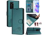 Custodia In Pelle Per Huawei P40 Pro, Dolce Gatto Custodia Flip Con Funzione Stand E Portafoglio Verde