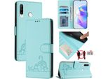 Custodia In Pelle Per Huawei P30 Lite, Dolce Gatto Custodia Flip Con Funzione Stand E Portafoglio Verde Chiaro