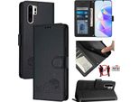 Custodia In Pelle Per Huawei P30 Pro, Dolce Gatto Custodia Flip Con Funzione Stand E Portafoglio Nero