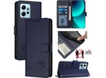 Custodia In Pelle Per Xiaomi Redmi Note 12 4G, Dolce Gatto Custodia Flip Con Funzione Stand E Portafoglio Blu