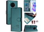 Custodia In Pelle Per Huawei Nova 8I/Honor 50 Lite, Dolce Gatto Custodia Flip Con Funzione Stand E Portafoglio Verde