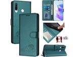 Custodia In Pelle Per Huawei P30 Lite, Dolce Gatto Custodia Flip Con Funzione Stand E Portafoglio Verde