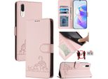 Custodia In Pelle Per Huawei P20, Dolce Gatto Custodia Flip Con Funzione Stand E Portafoglio Verde