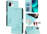 Custodia In Pelle Per Xiaomi 11 Lite 5G Ne/Mi 11 Lite/Mi 11 Lite 5G, Dolce Gatto Custodia Flip Con Funzione Stand E Portafoglio Verde Chiaro