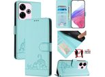 Custodia In Pelle Per Xiaomi Redmi 13 / Note 13R, Dolce Gatto Flip Caso Con Funzione Di Stand E Portafoglio Verde Chiaro