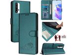 Custodia In Pelle Per Honor 20 /Honor 20 Pro, Dolce Gatto Custodia Flip Con Funzione Stand E Portafoglio Verde