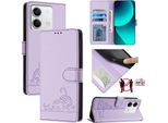 Custodia In Pelle Per Xiaomi Redmi Note 13 5G, Dolce Gatto Custodia Flip Con Funzione Stand E Portafoglio Viola