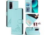 Custodia In Pelle Per Xiaomi Poco F5 Pro/Redmi K60/K60 Pro, Dolce Gatto Flip Case Con Funzione Stand E Portafoglio Verde Chiaro