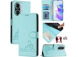 Custodia In Pelle Per Honor 60 Pro, Dolce Gatto Custodia Flip Con Funzione Stand E Portafoglio Verde Chiaro