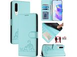 Custodia In Pelle Per Huawei P30, Dolce Gatto Custodia Flip Con Funzione Stand E Portafoglio Verde Chiaro